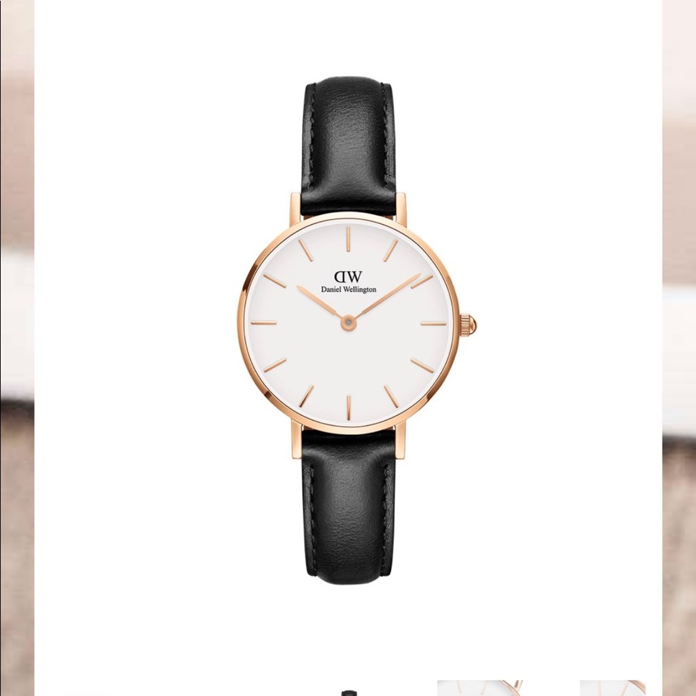 Daniel Wellington Black Leather Strap Rose Gold Case White Dial Watch